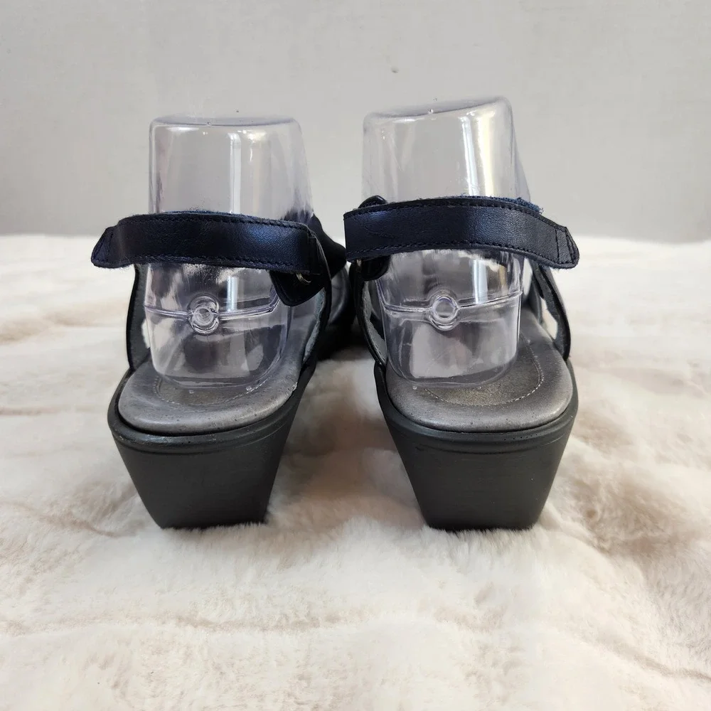 Naot Muscat Metallic Navy Leather Wedge Sandals Womens 39 Elastic‎ Straps 8-8.5